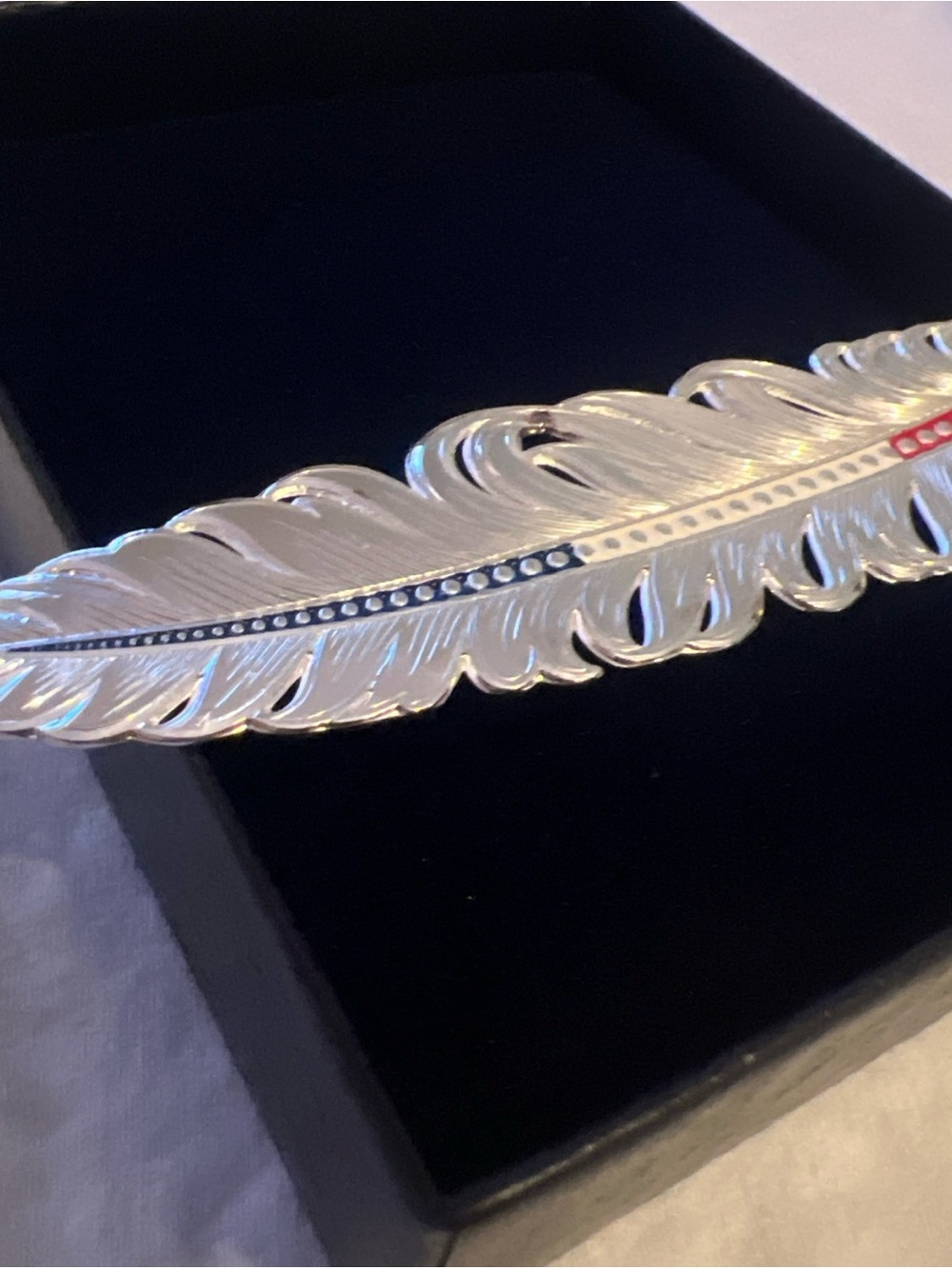 Montana Silversmiths Silver Feather Hat Pin with Red and Blue Trim - Picture 4 of 12